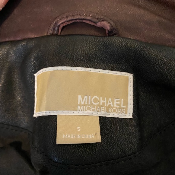 Michael Kors maroon/black leather moto jacket w/ gunmetal hardware -small - Picture 12 of 16
